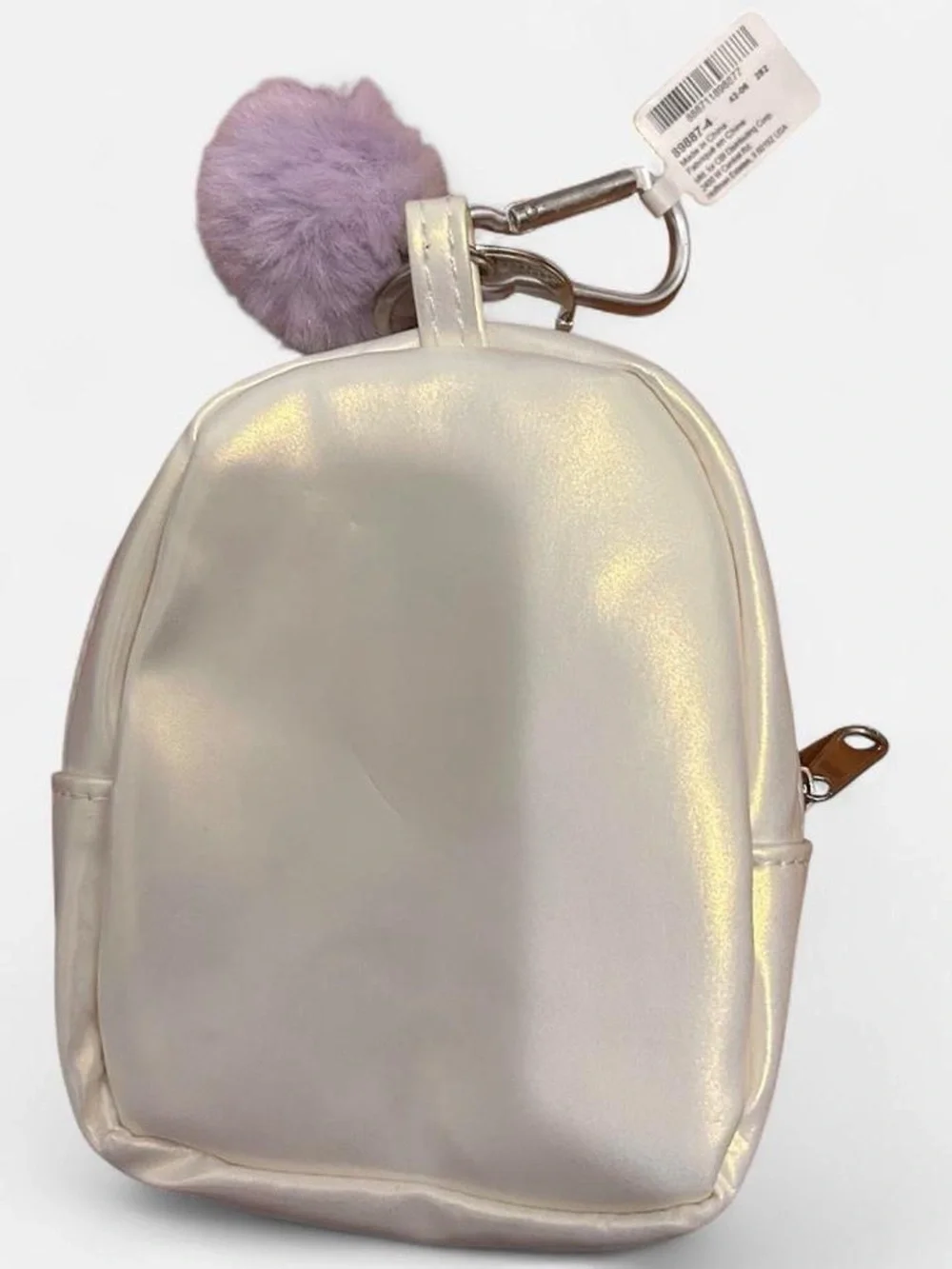 Claire's Iridescent Mini Backpack Keychain with Lavender Pom